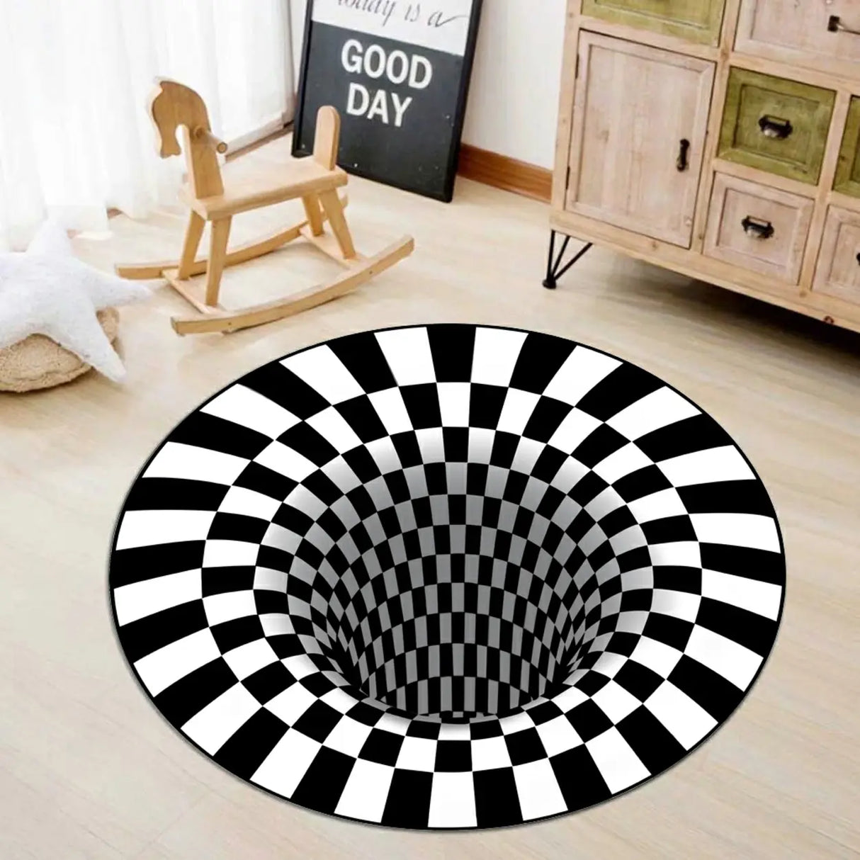 Contemporary Optical Illusion Round Cotton Area Rug Image - 1
