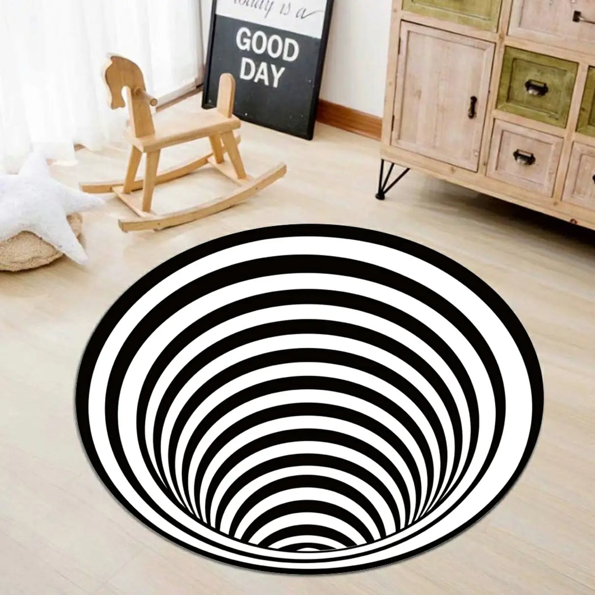 Contemporary Optical Illusion Round Cotton Area Rug Image - 2