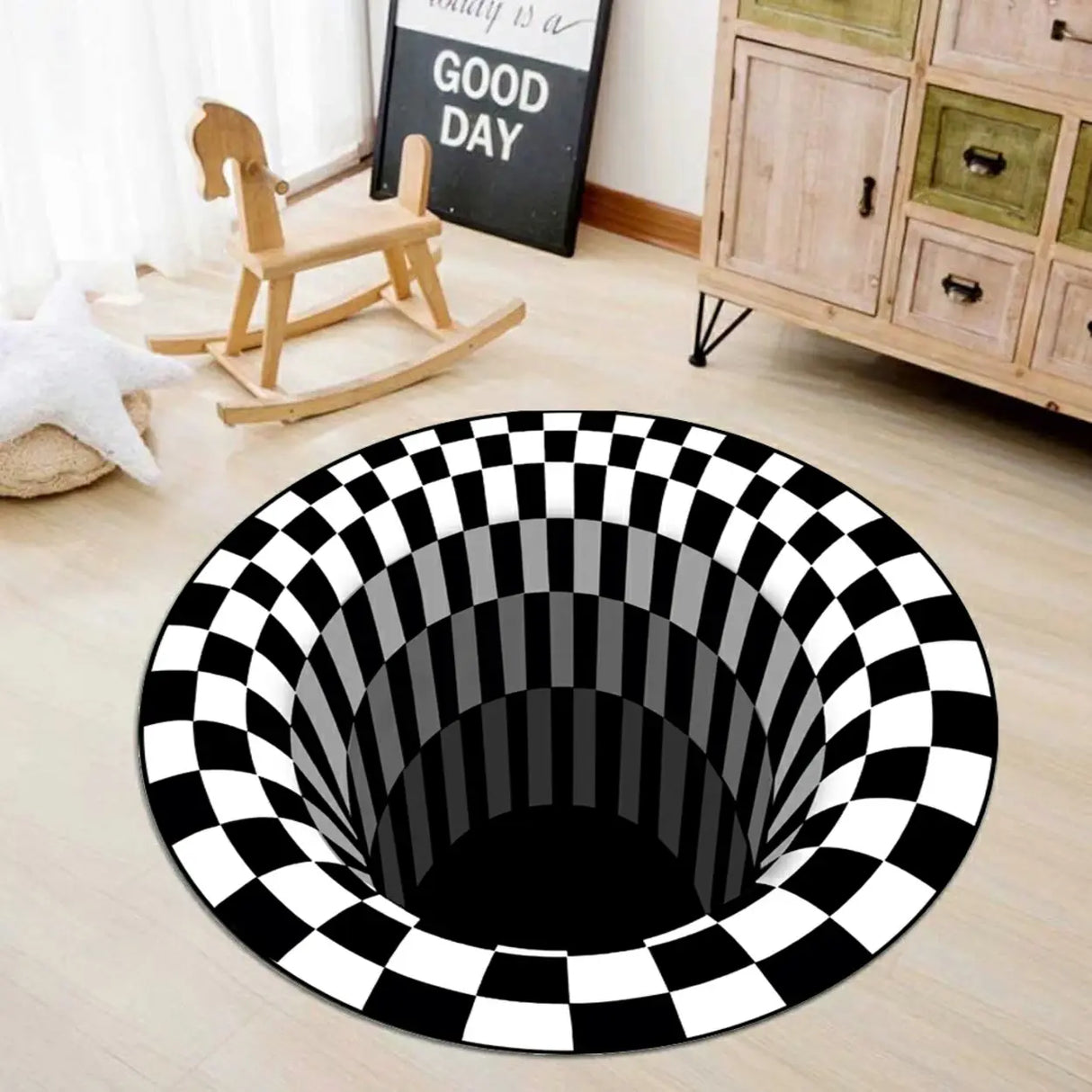 Contemporary Optical Illusion Round Cotton Area Rug Image - 3