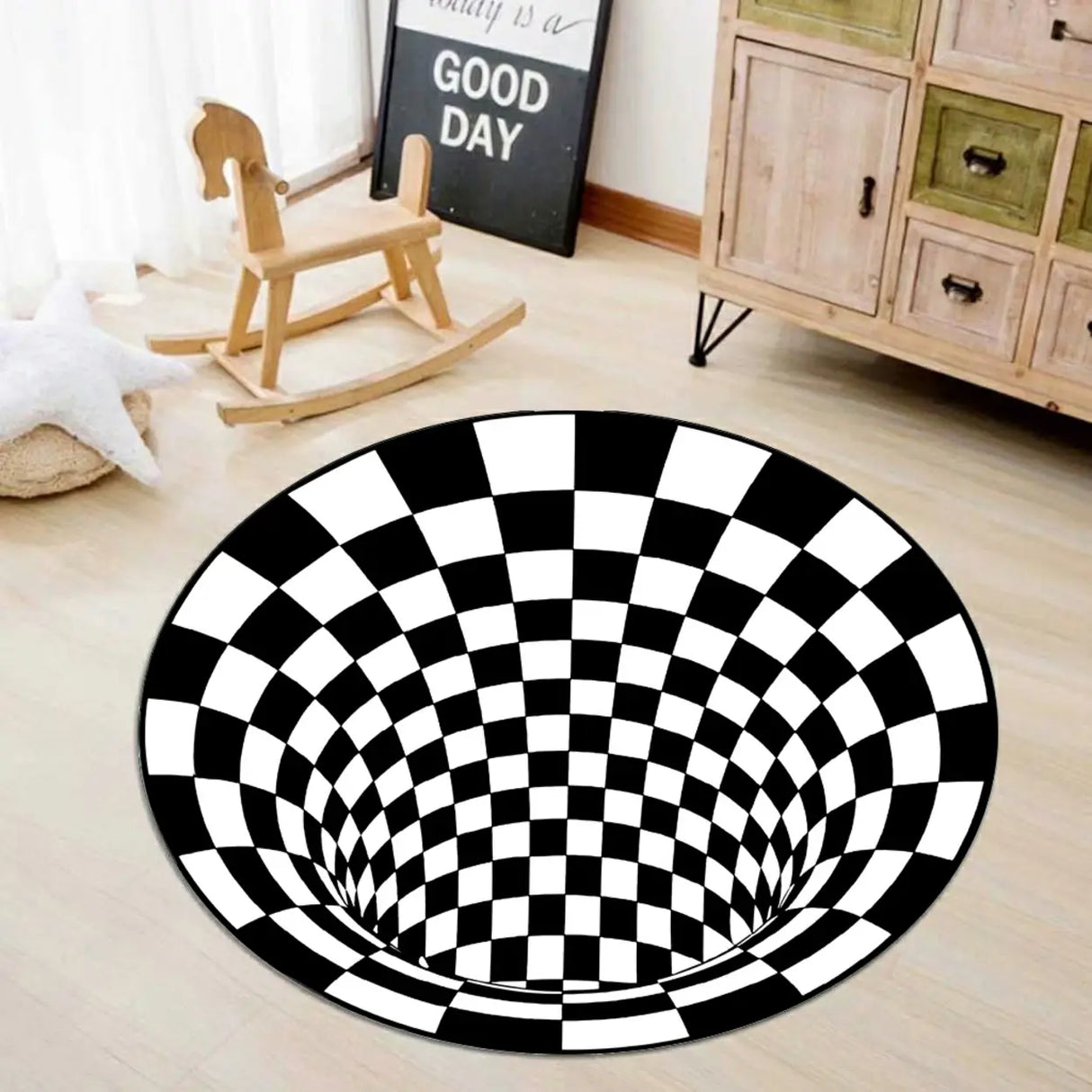 Contemporary Optical Illusion Round Cotton Area Rug Image - 4