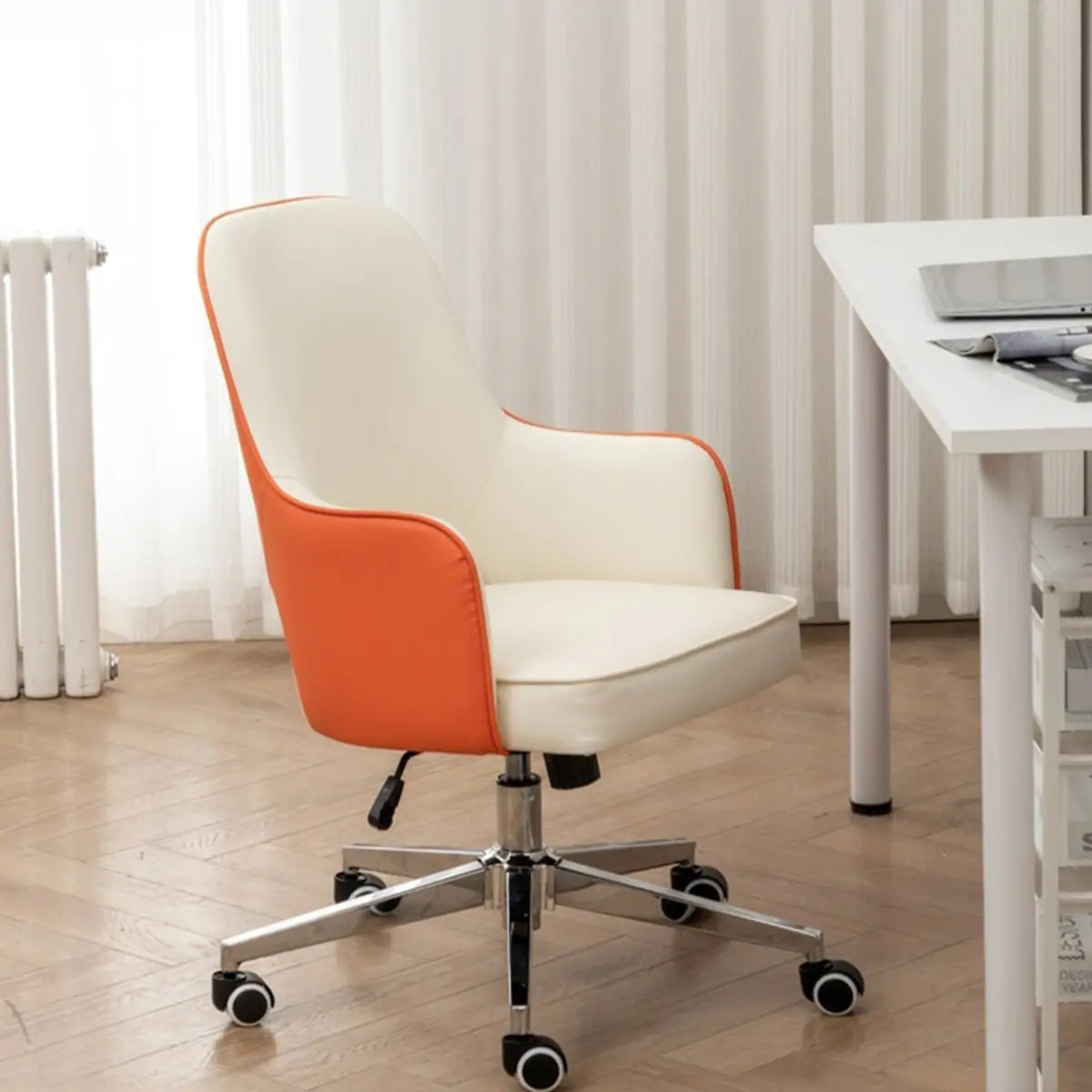 Contemporary Orange Swivel Ergonomic Leather Office Chair Image - 1