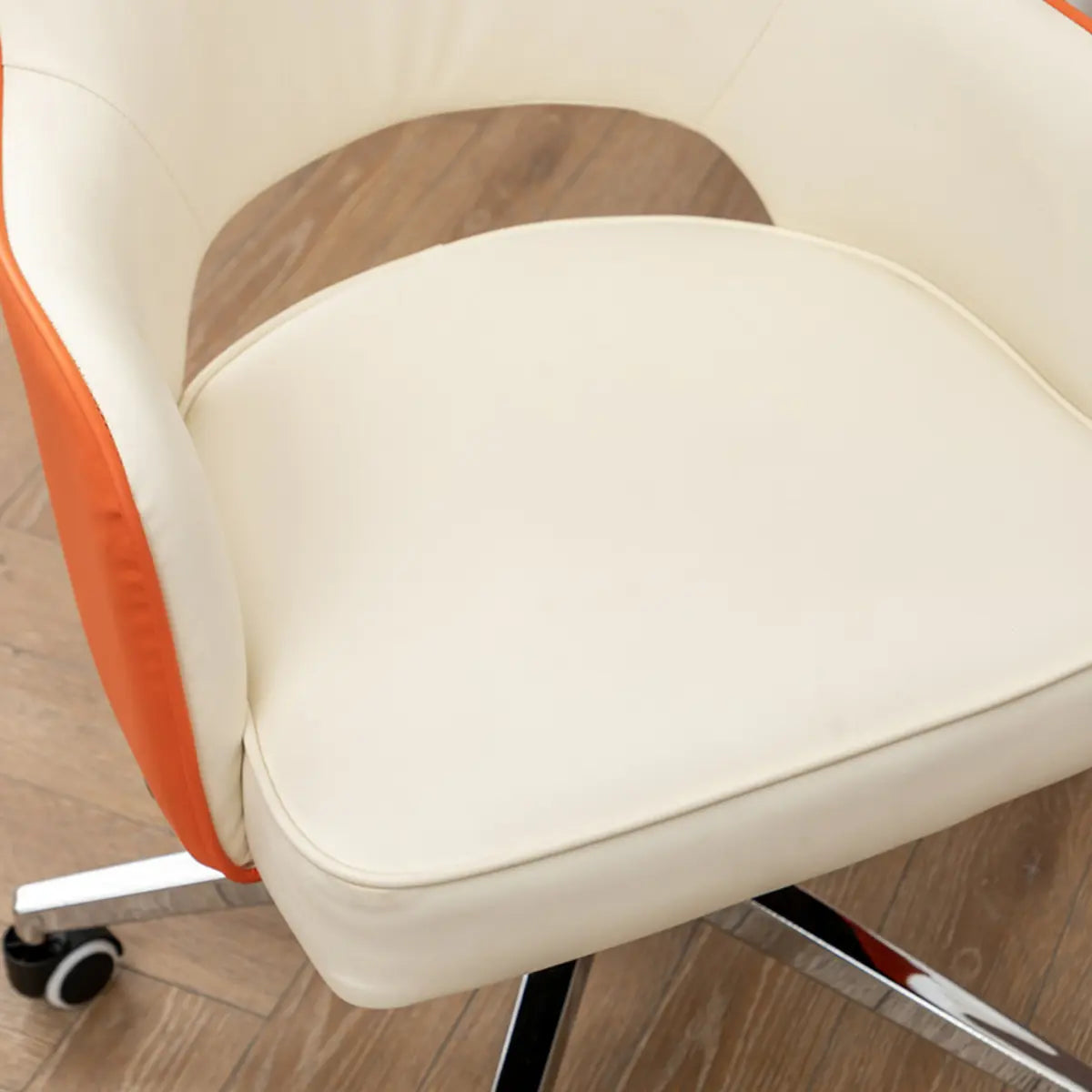 Contemporary Orange Swivel Ergonomic Leather Office Chair Image - 4