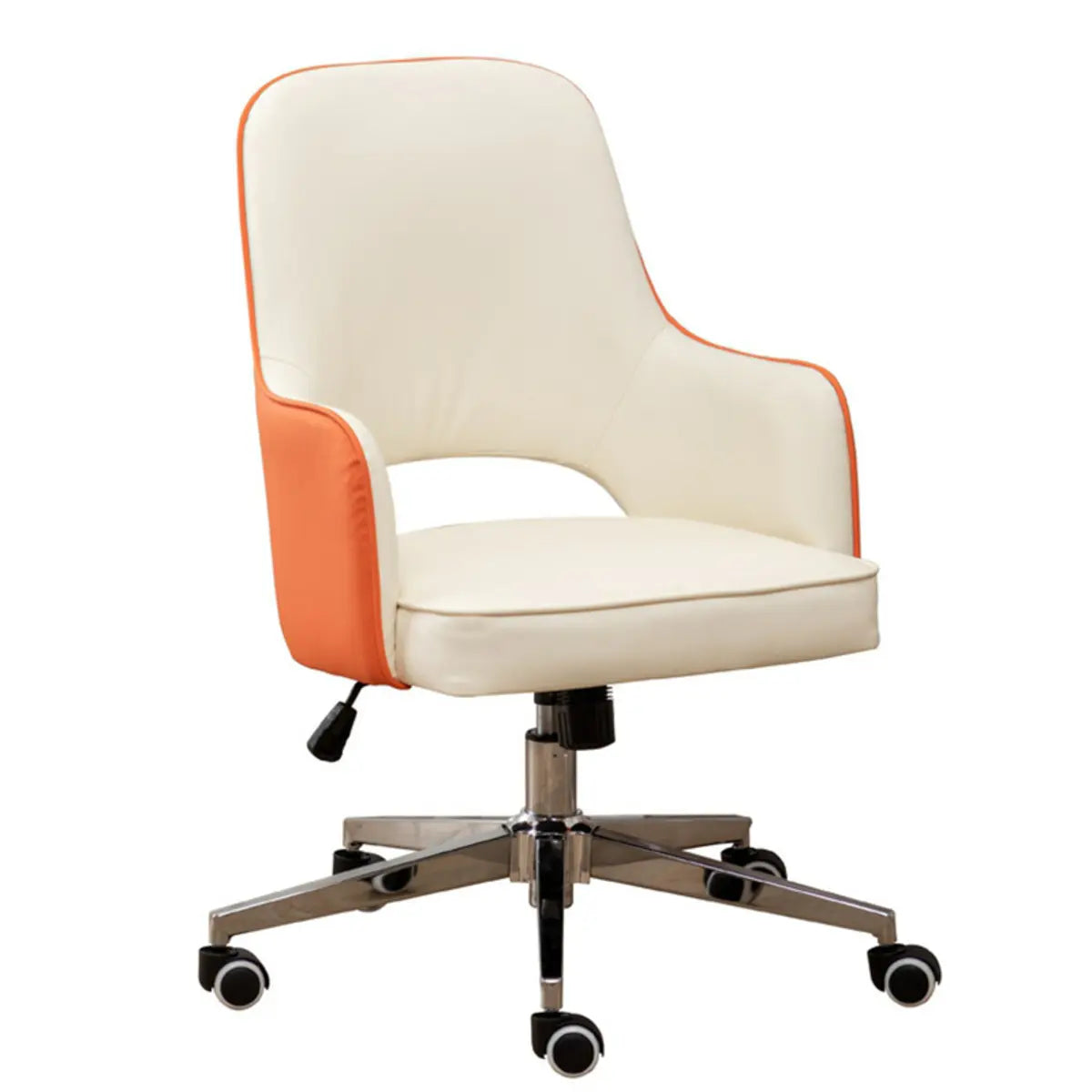 Contemporary Orange Swivel Ergonomic Leather Office Chair Image - 5