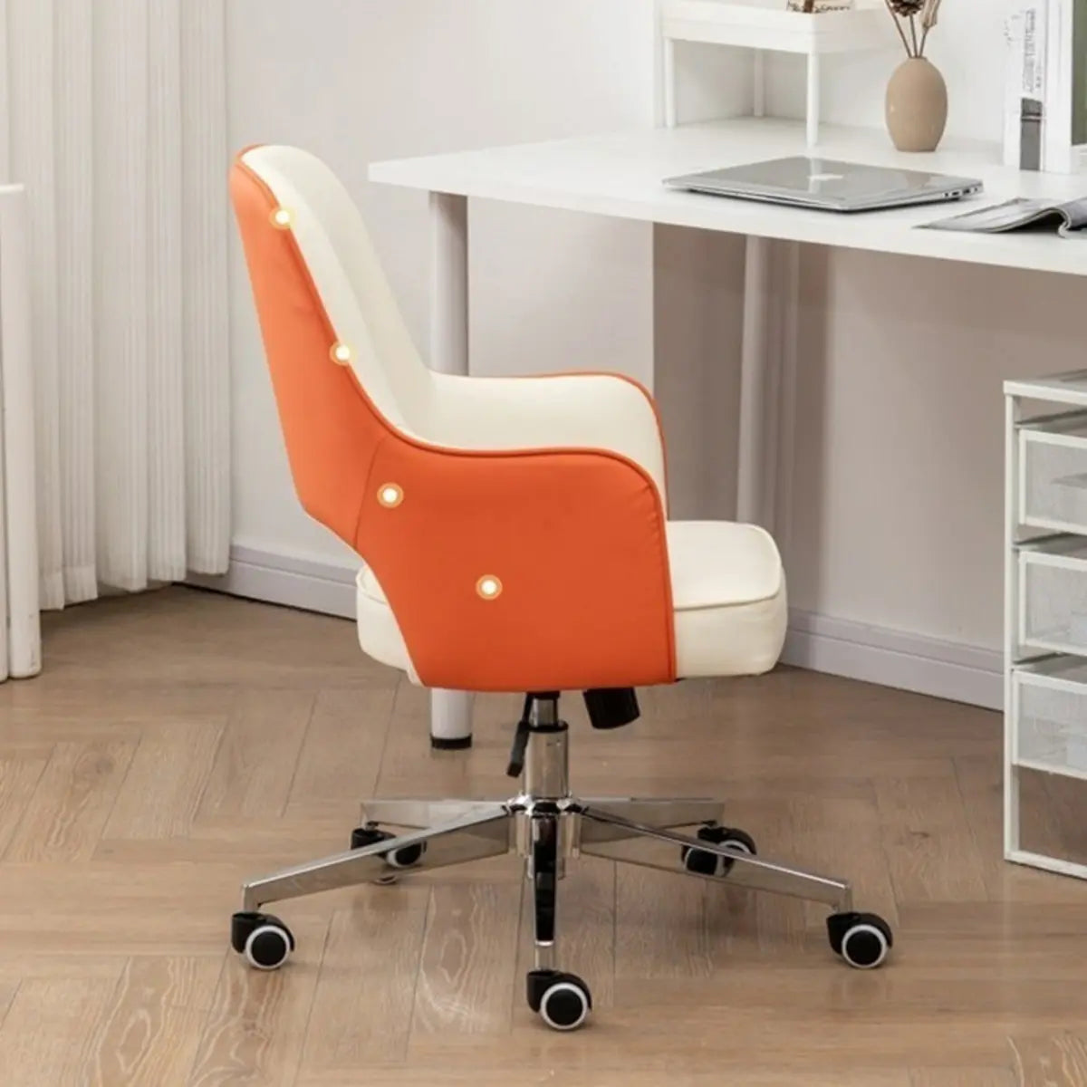 Contemporary Orange Swivel Ergonomic Leather Office Chair Image - 9