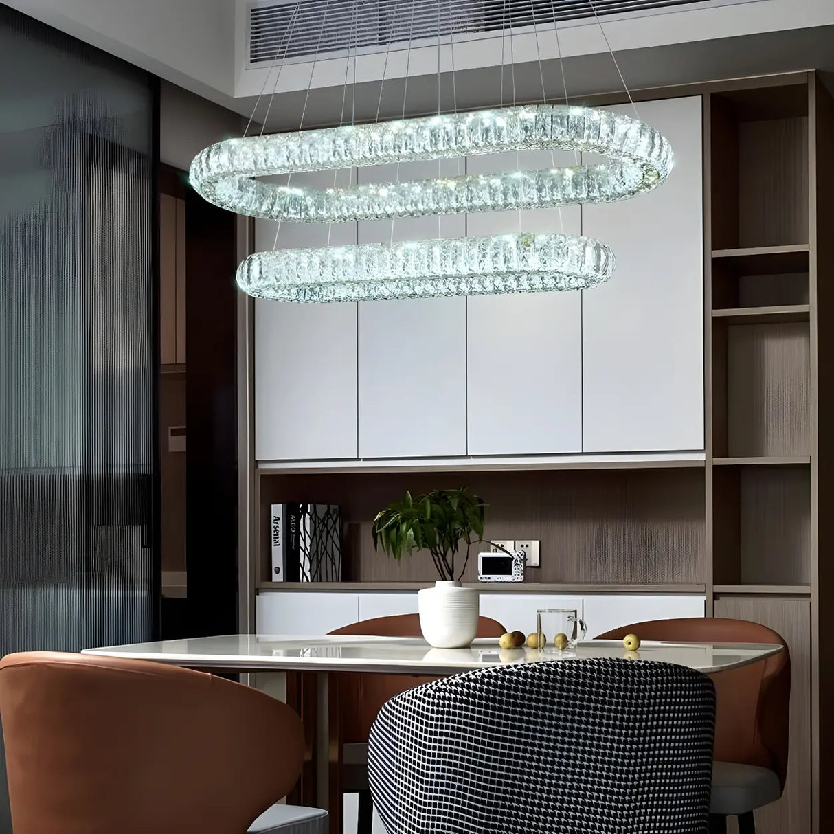 Contemporary Oval Crystal Dining Room Gold Chandelier 9 Bulbs Image - 11