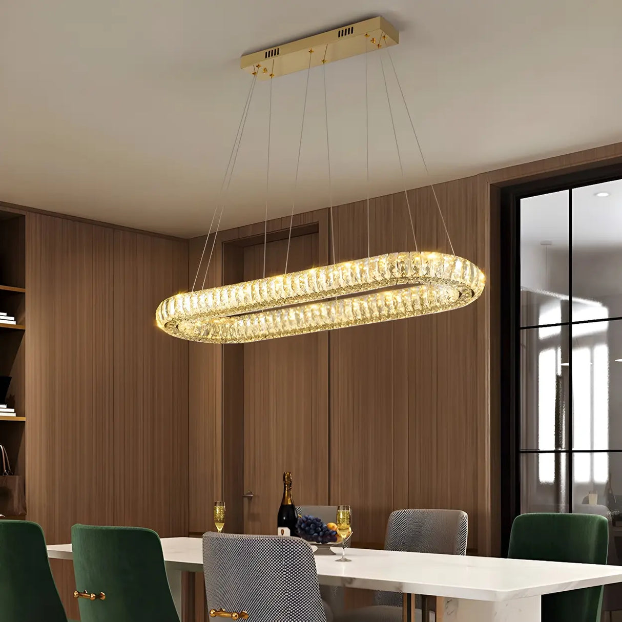 Contemporary Oval Crystal Dining Room Gold Chandelier 9 Bulbs Image - 1