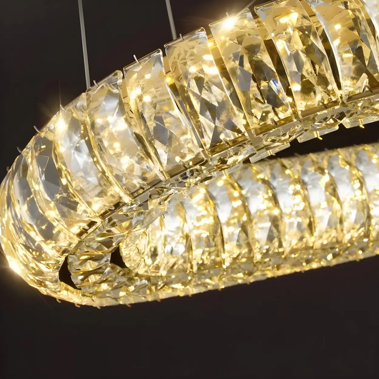 Contemporary Oval Crystal Dining Room Gold Chandelier 9 Bulbs Image - 7