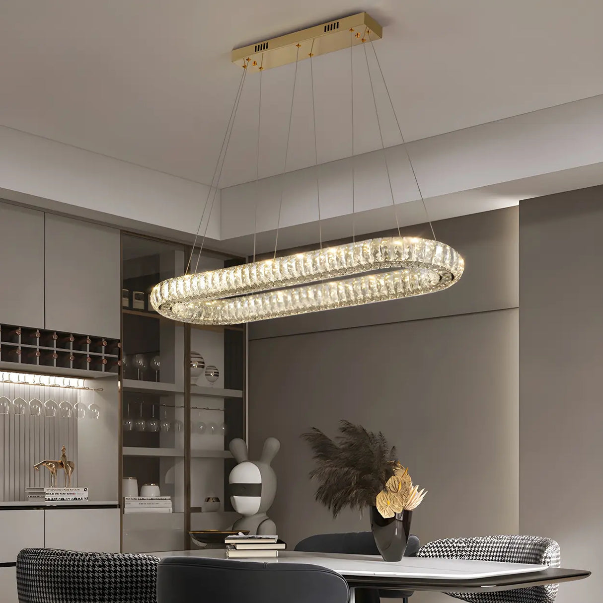 Contemporary Oval Crystal Dining Room Gold Chandelier 9 Bulbs Image - 9