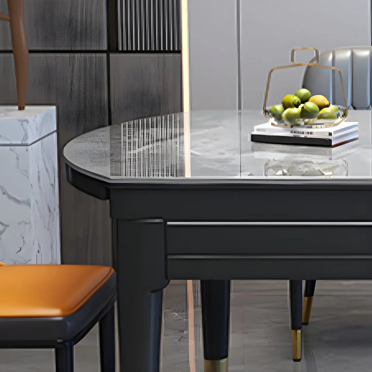 Contemporary Oval Stone Marble Dining Table Extendable Gray Image - 10