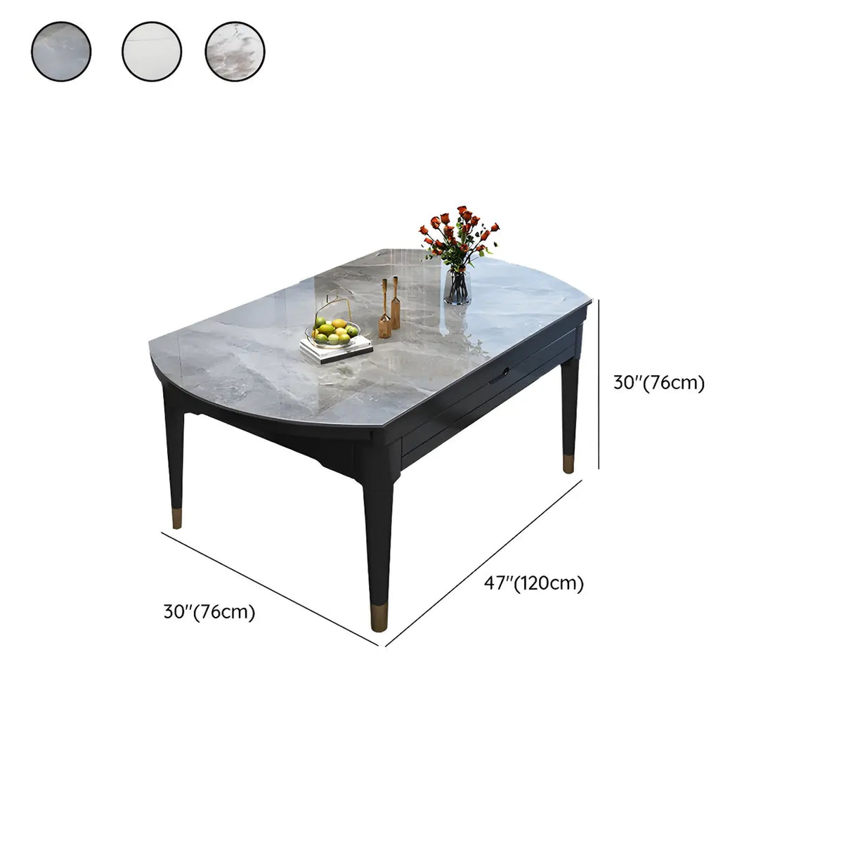 Contemporary Oval Stone Marble Dining Table Extendable Gray