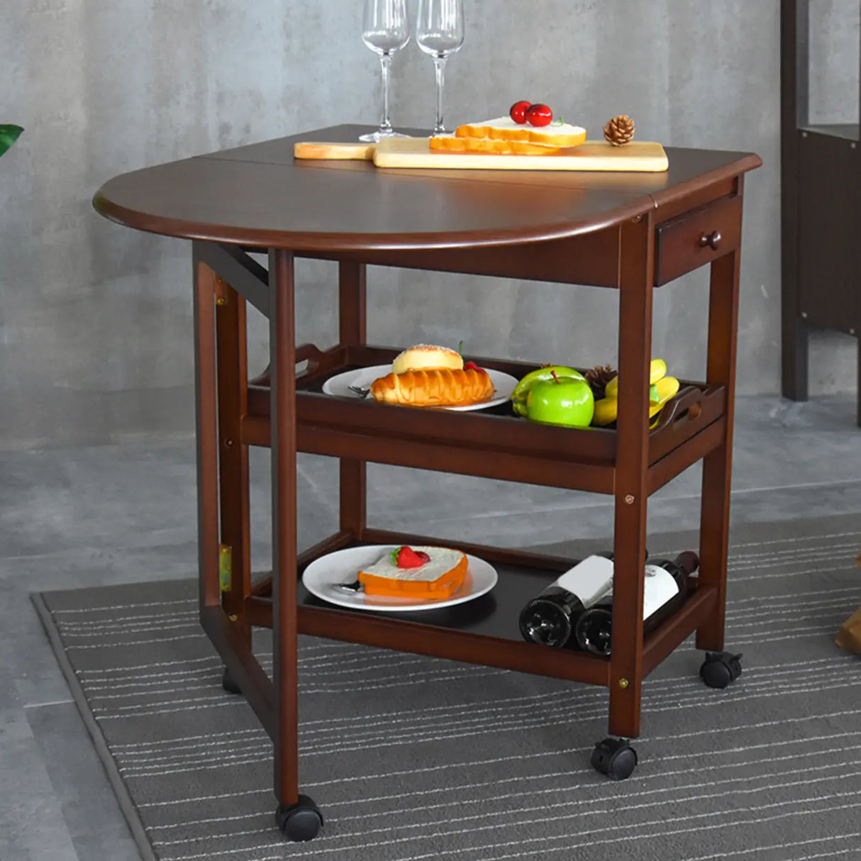 Contemporary Oval Wood Dining Table Brown Drop Leaf Image - 13