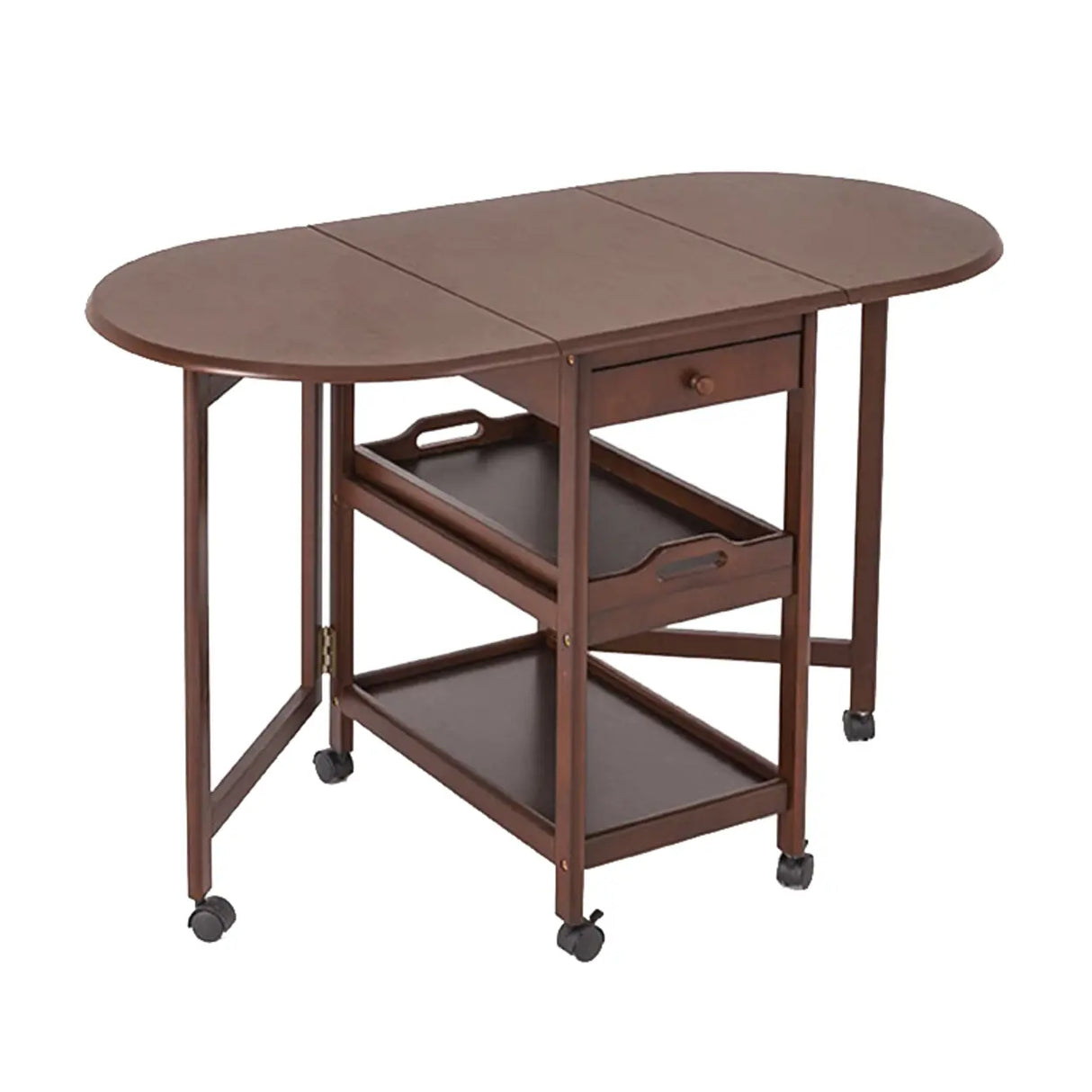 Contemporary Oval Wood Dining Table Brown Drop Leaf Image - 2