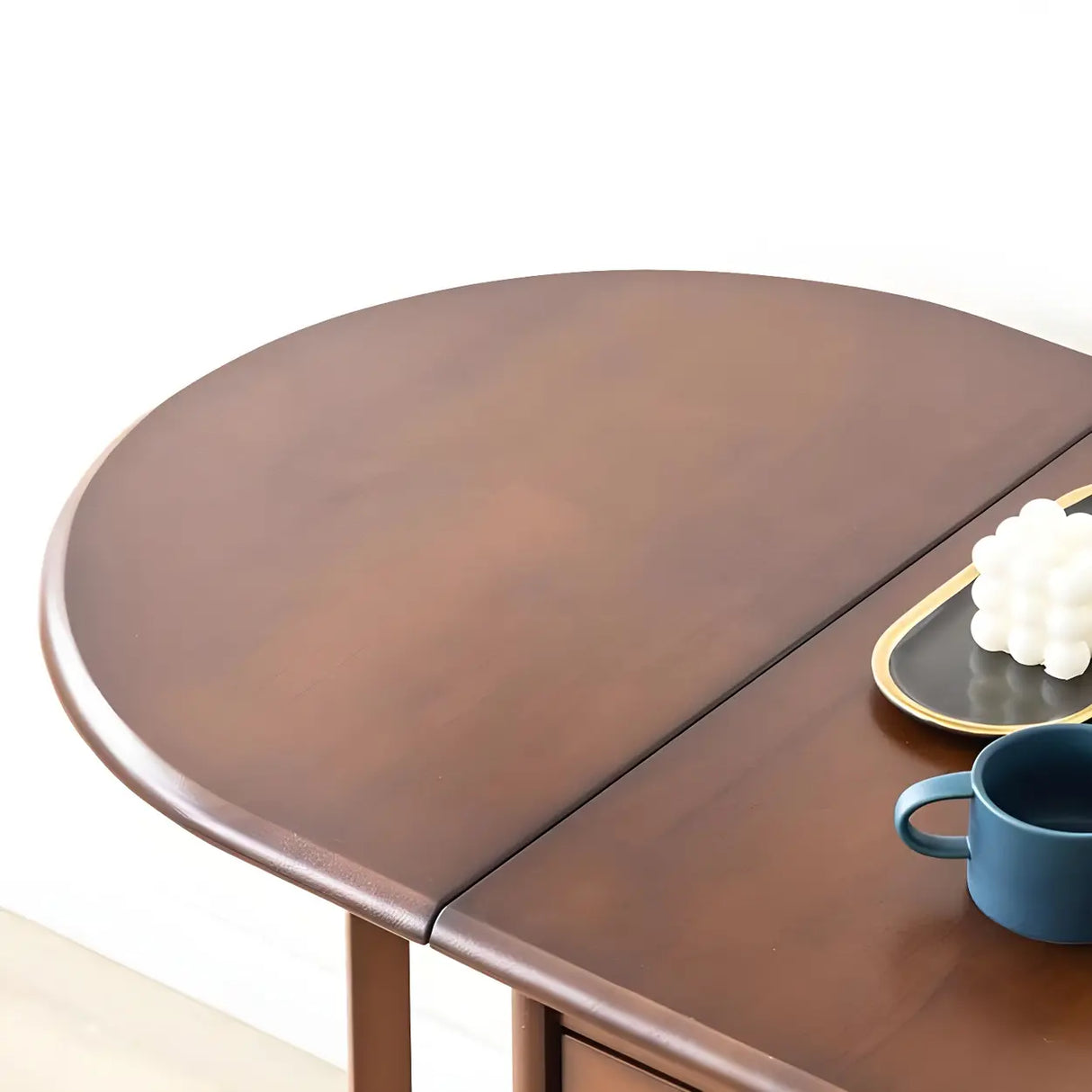 Contemporary Oval Wood Dining Table Brown Drop Leaf Image - 6