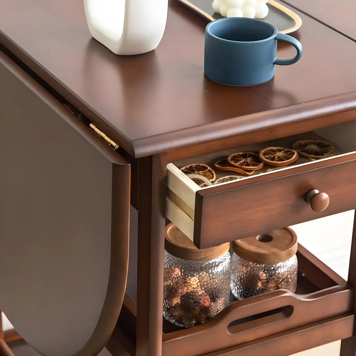 Contemporary Oval Wood Dining Table Brown Drop Leaf Image - 8