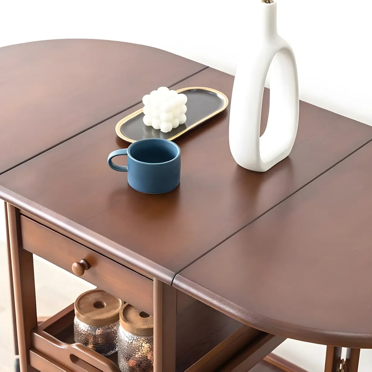 Contemporary Oval Wood Dining Table Brown Drop Leaf Image - 9