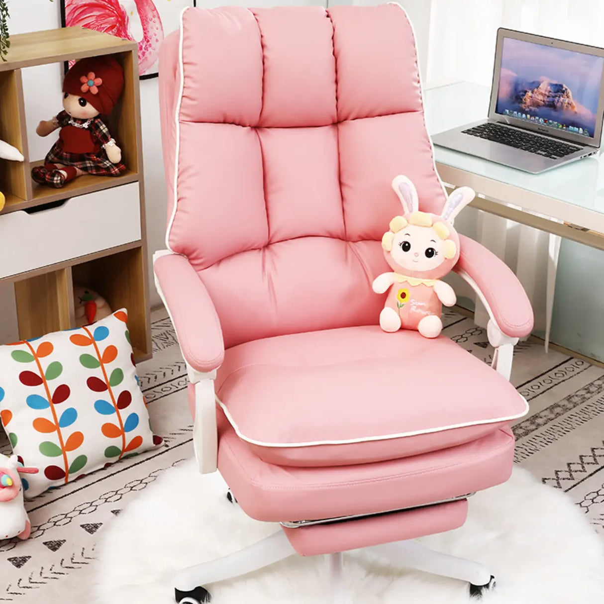Contemporary Pink Leather Reclining Adjustable Office Chair Image - 1