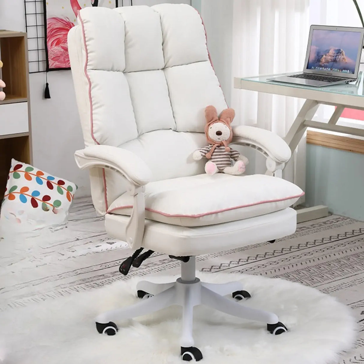 Contemporary Pink Leather Reclining Adjustable Office Chair Image - 11