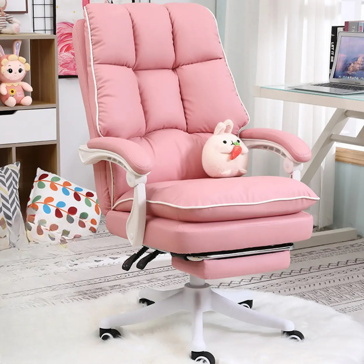 Contemporary Pink Leather Reclining Adjustable Office Chair Image - 13