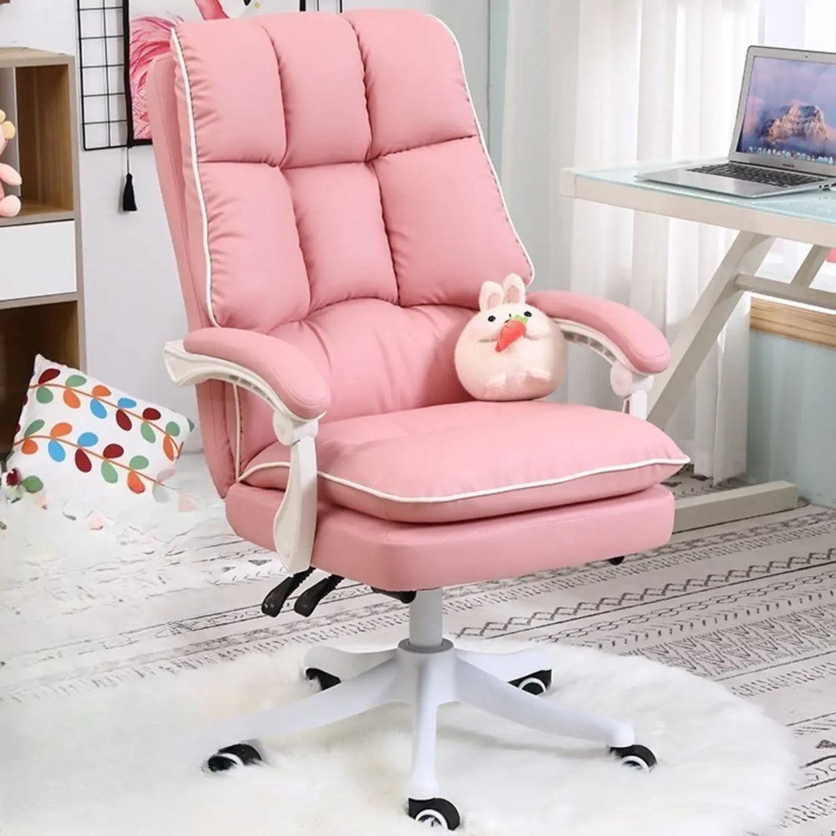 Contemporary Pink Leather Reclining Adjustable Office Chair Image - 15