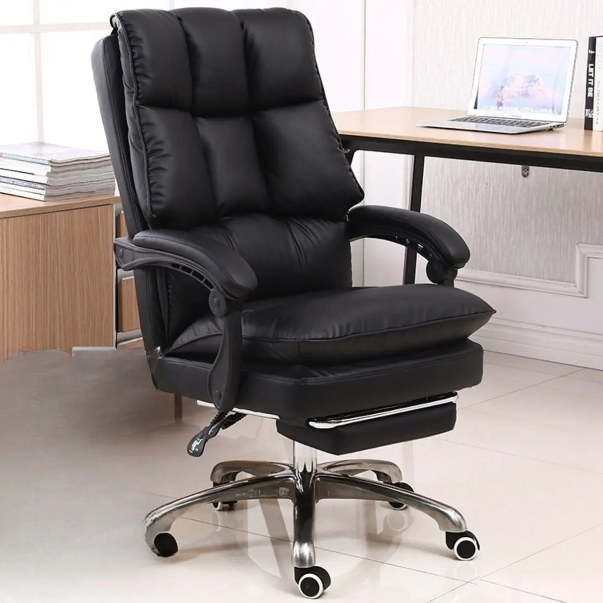 Contemporary Pink Leather Reclining Adjustable Office Chair Image - 2