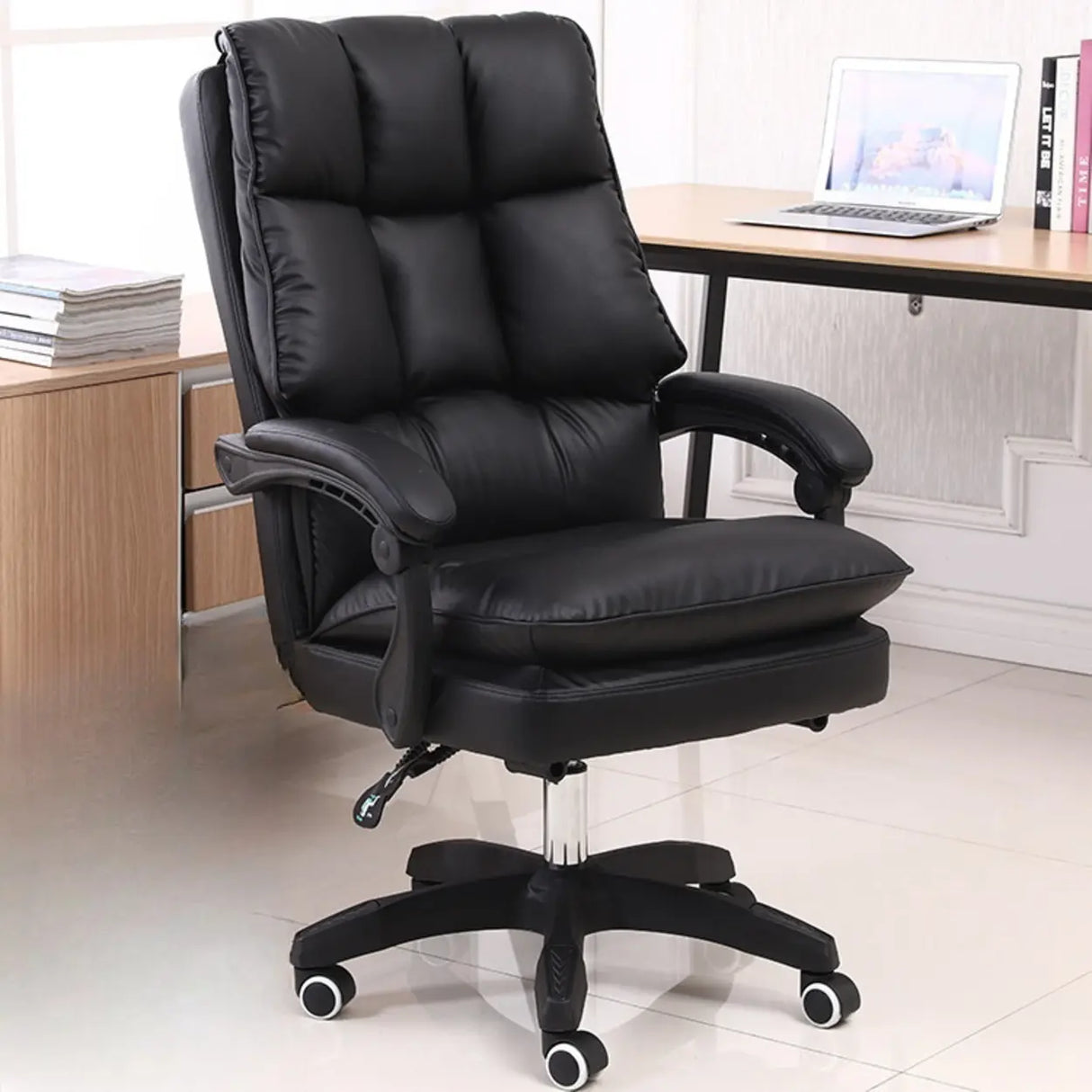 Contemporary Pink Leather Reclining Adjustable Office Chair Image - 3