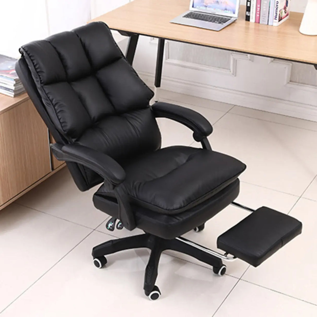 Contemporary Pink Leather Reclining Adjustable Office Chair Image - 4