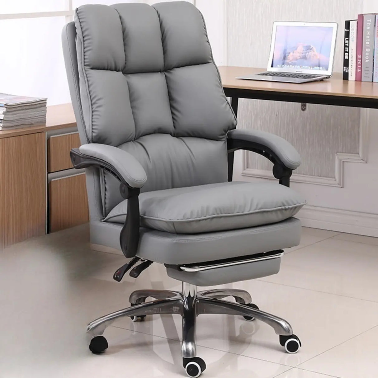 Contemporary Pink Leather Reclining Adjustable Office Chair Image - 5