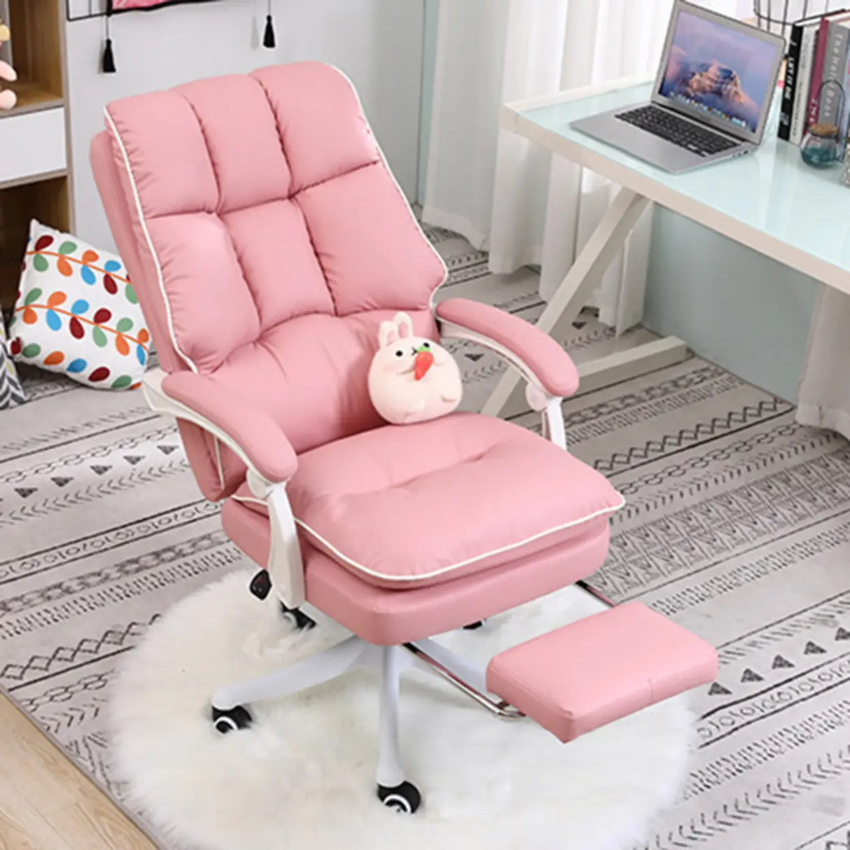 Contemporary Pink Leather Reclining Adjustable Office Chair Image - 6