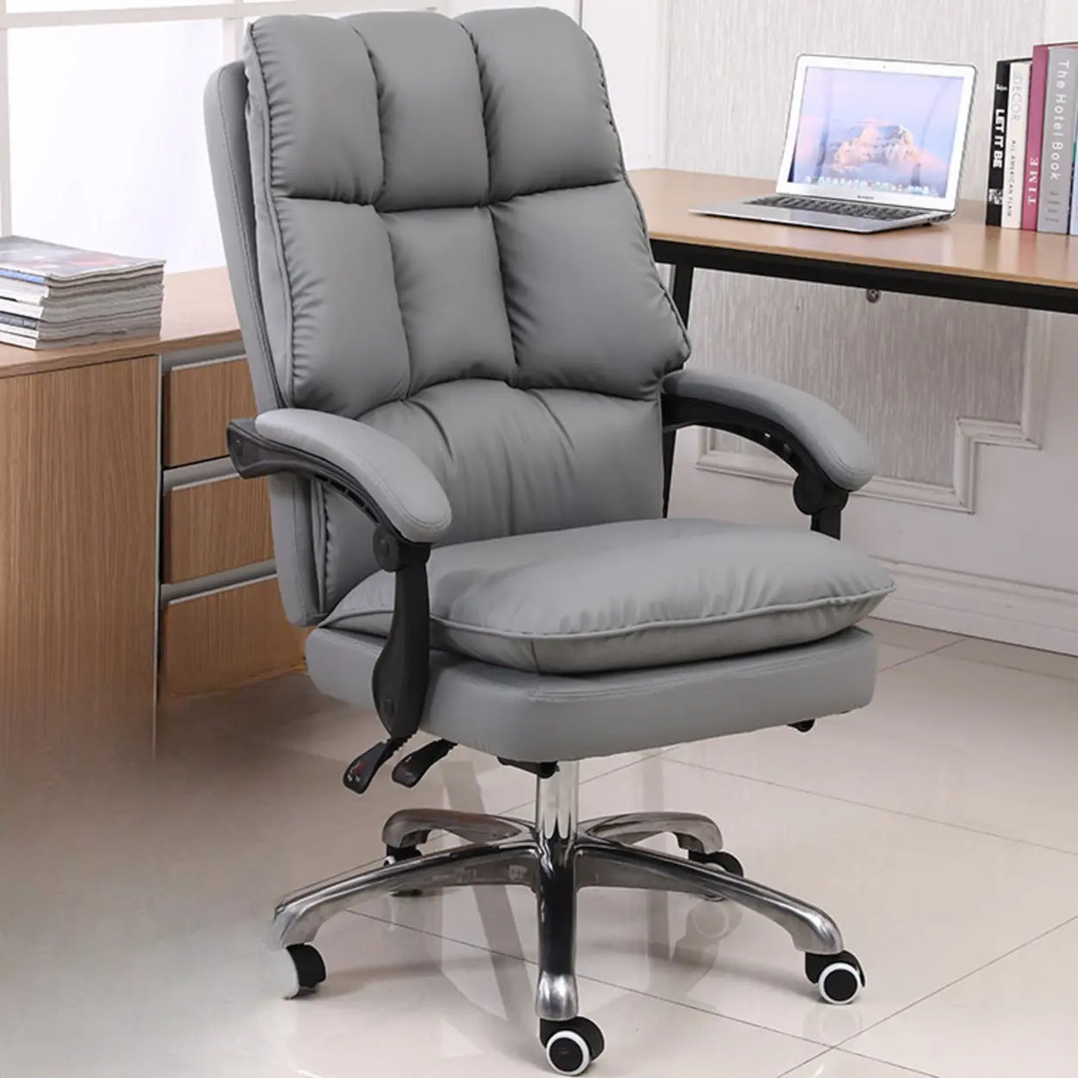 Contemporary Pink Leather Reclining Adjustable Office Chair Image - 7