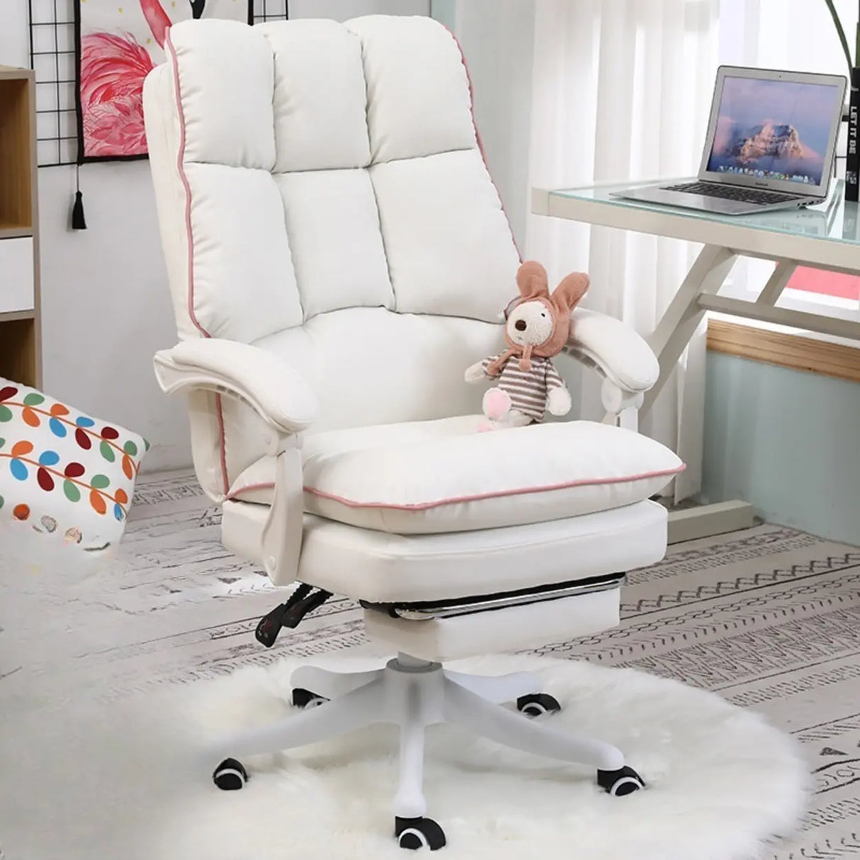 Contemporary Pink Leather Reclining Adjustable Office Chair Image - 9