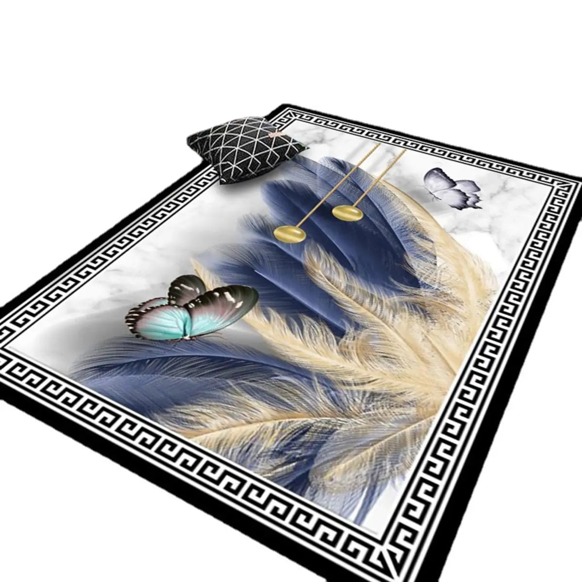 Contemporary Rectangle Microfiber Blue-Gold Area Rug Image - 10