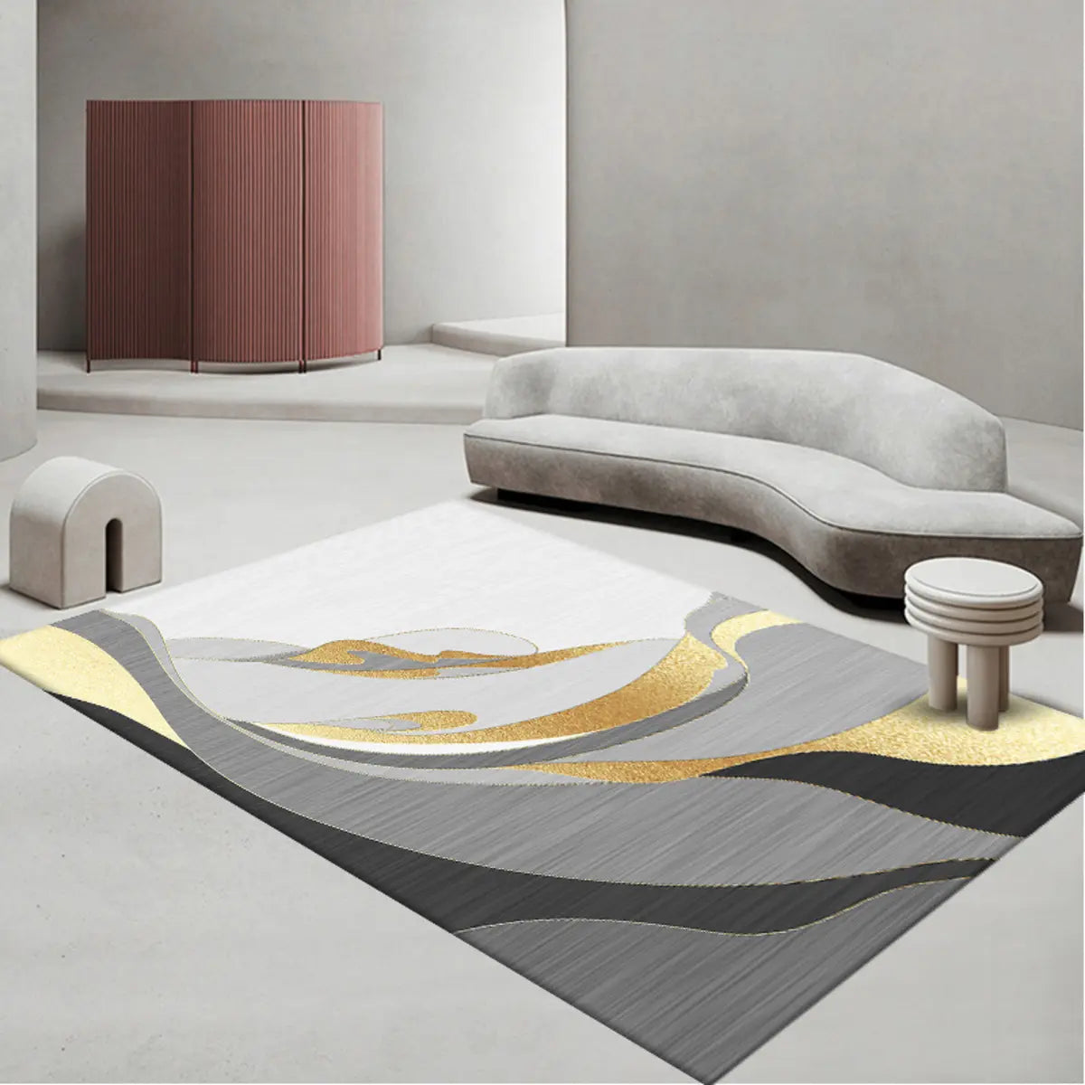 Contemporary Rectangle Microfiber Blue-Gold Area Rug Image - 3