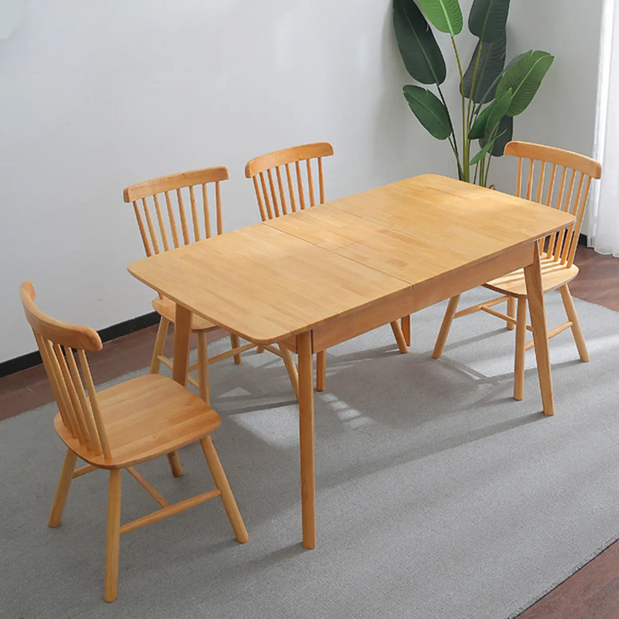 Contemporary Rectangle Natural Wood Extendable Dining Table Image - 1