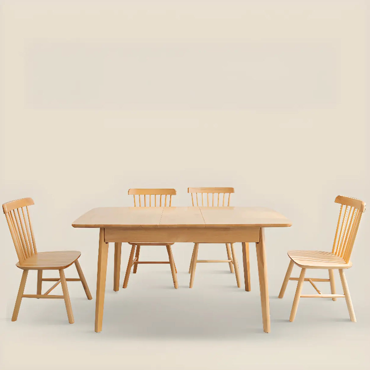 Contemporary Rectangle Natural Wood Extendable Dining Table Image - 4