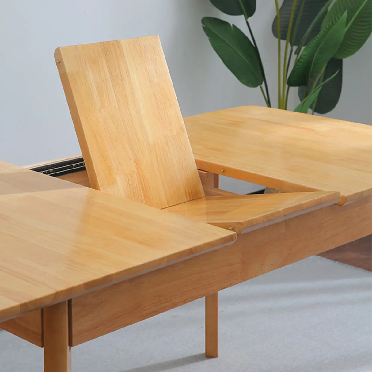 Contemporary Rectangle Natural Wood Extendable Dining Table Image - 7