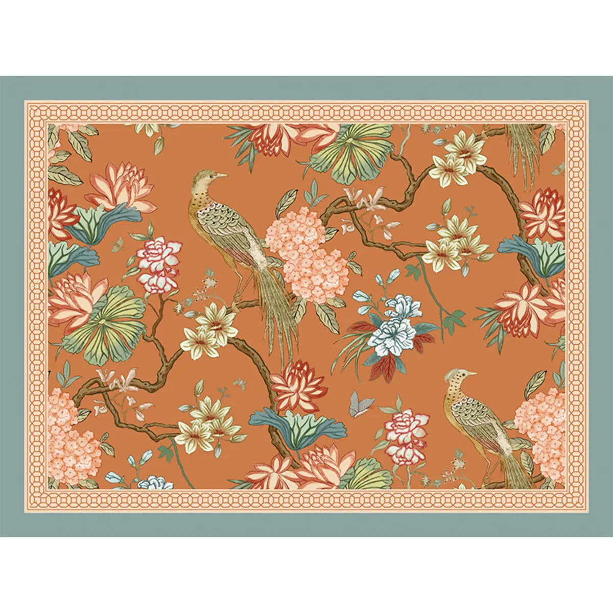 Contemporary Rectangle Vinyl Floral Orange Area Rug Image - 5