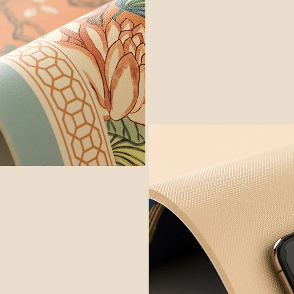 Contemporary Rectangle Vinyl Floral Orange Area Rug Image - 6