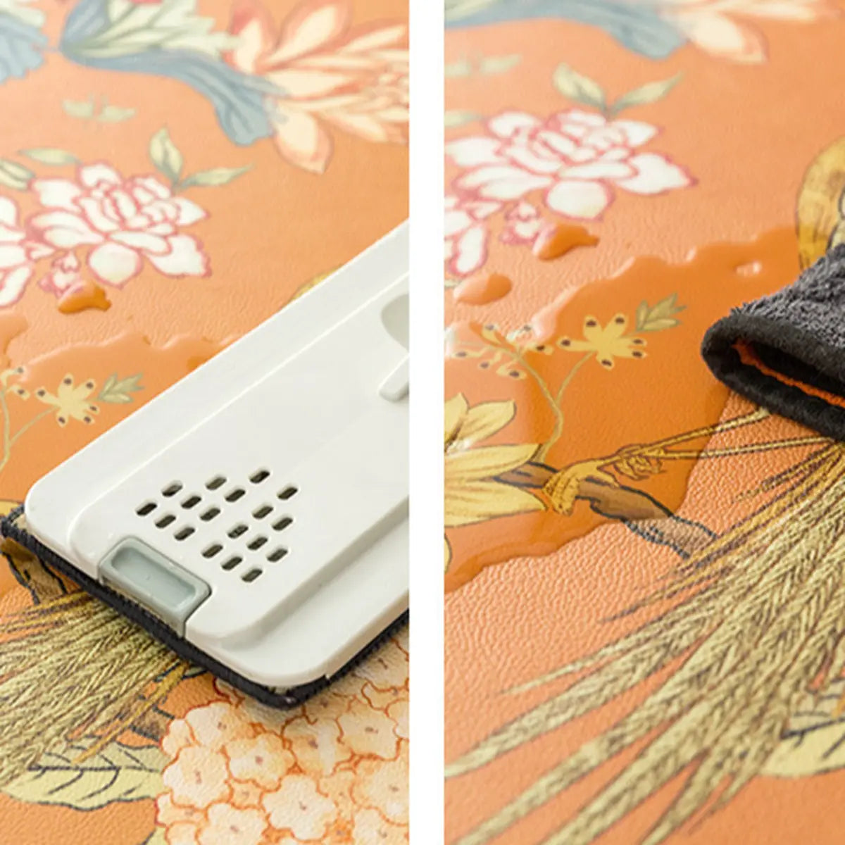 Contemporary Rectangle Vinyl Floral Orange Area Rug Image - 7