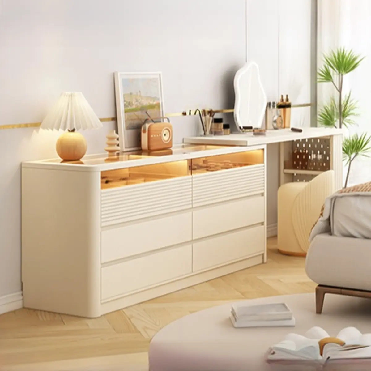 Contemporary Rectangle Wood Bedroom White Large Makeup Vanity Image - 1
