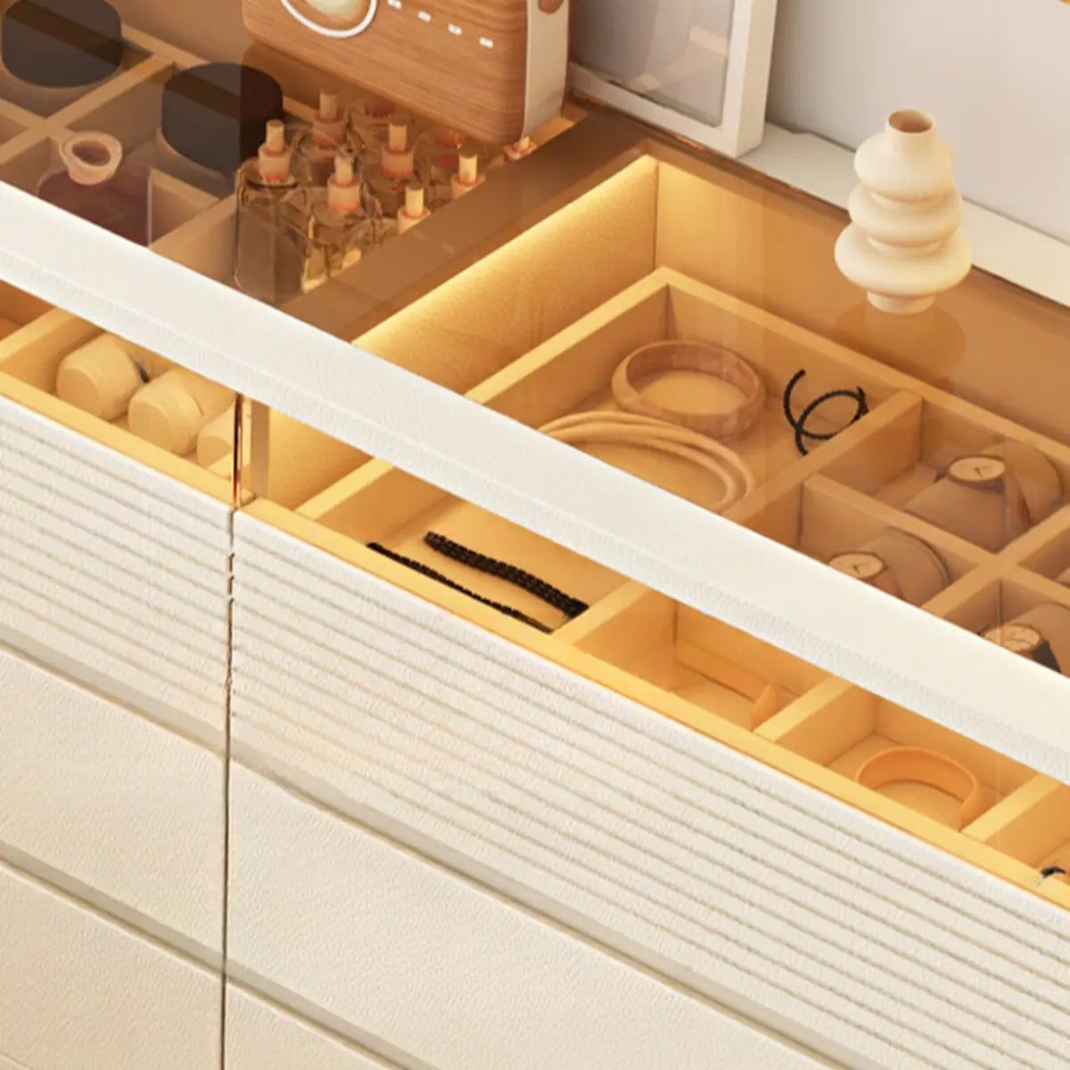 Contemporary Rectangle Wood Bedroom White Large Makeup Vanity Image - 10