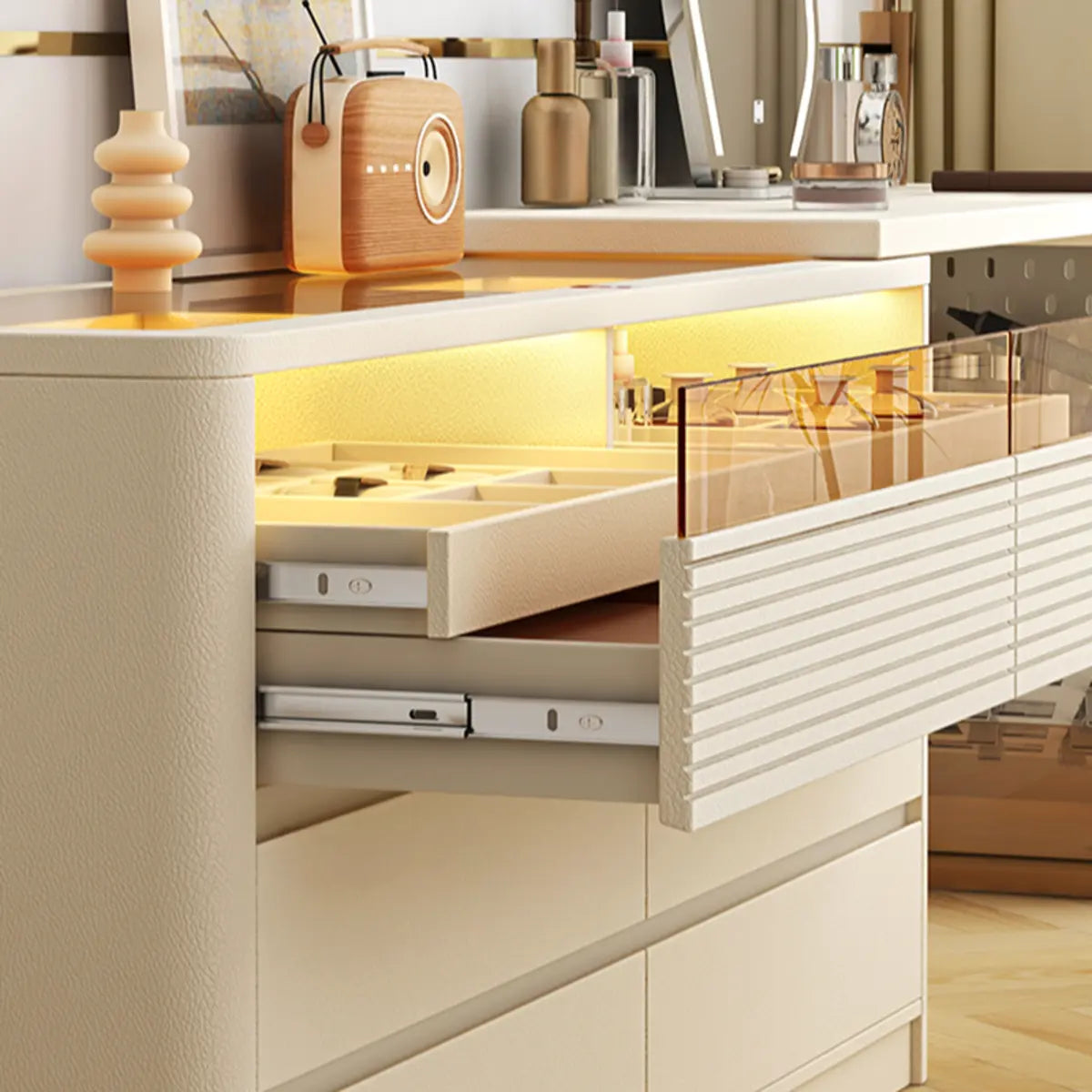 Contemporary Rectangle Wood Bedroom White Large Makeup Vanity Image - 12