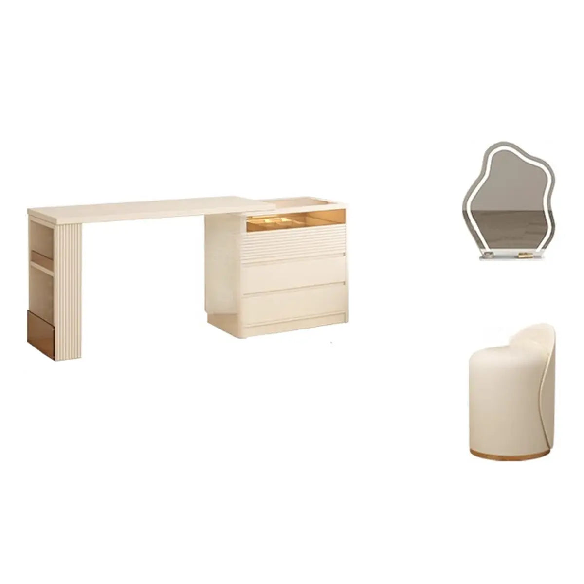 Contemporary Rectangle Wood Bedroom White Large Makeup Vanity Image - 13