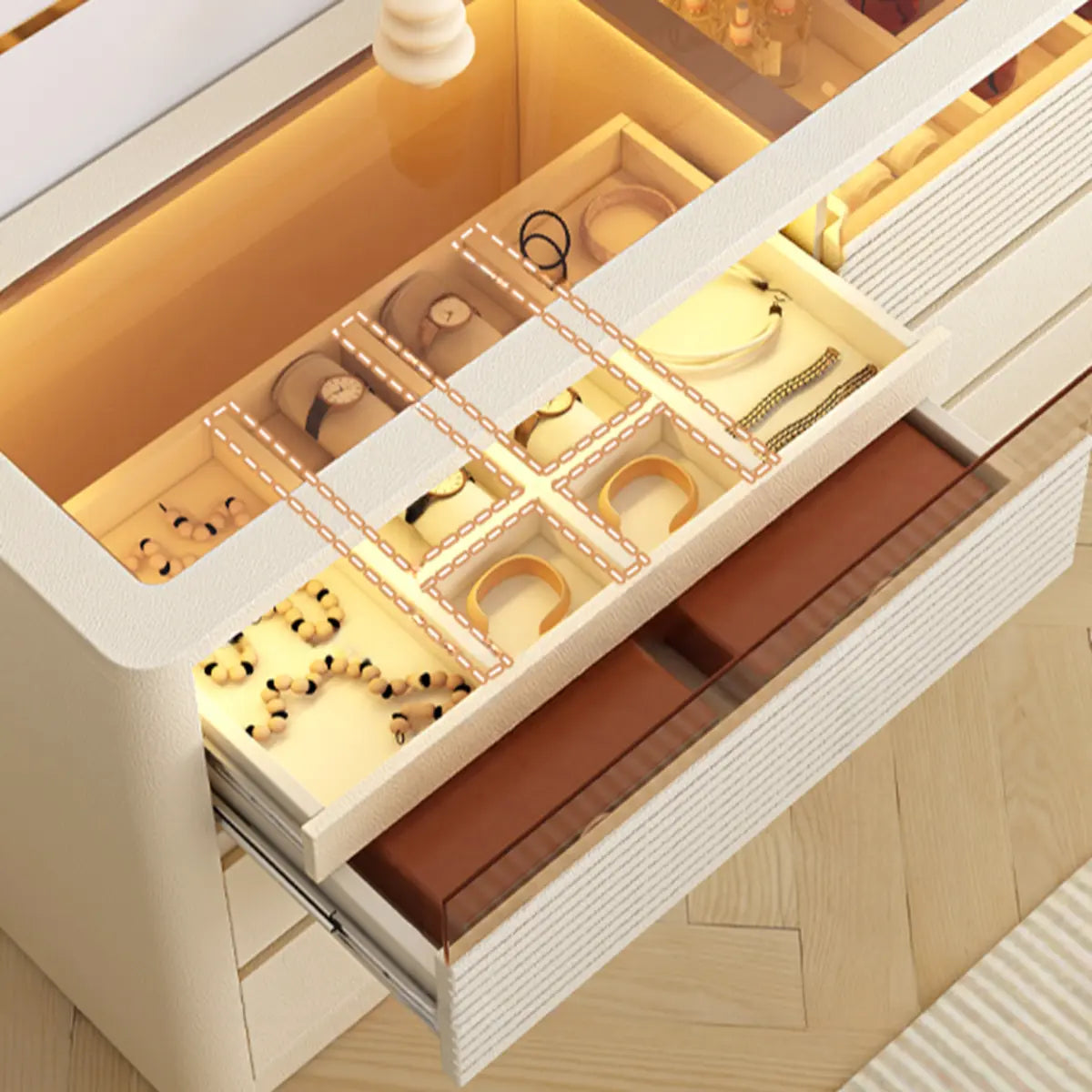 Contemporary Rectangle Wood Bedroom White Large Makeup Vanity Image - 14