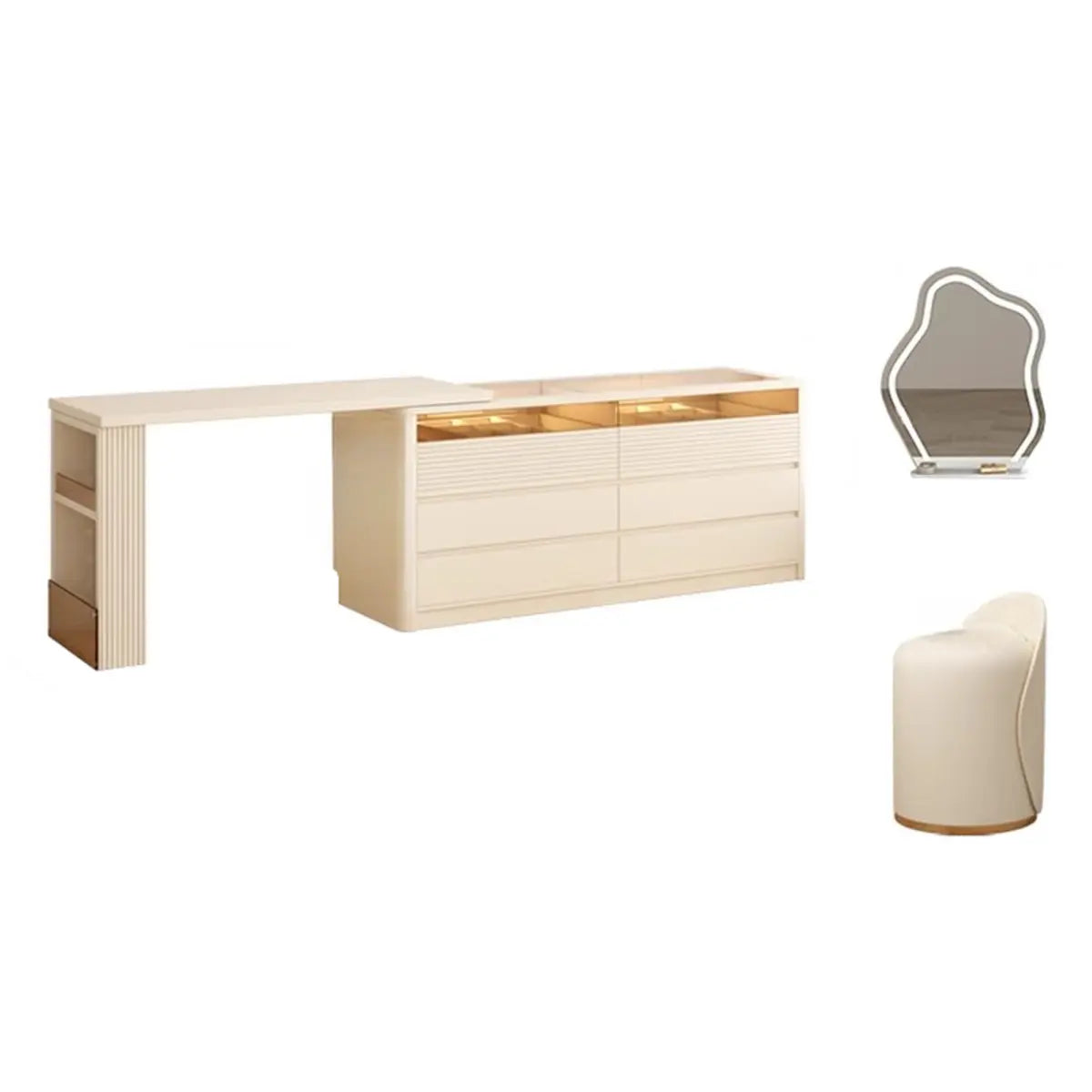 Contemporary Rectangle Wood Bedroom White Large Makeup Vanity Image - 15