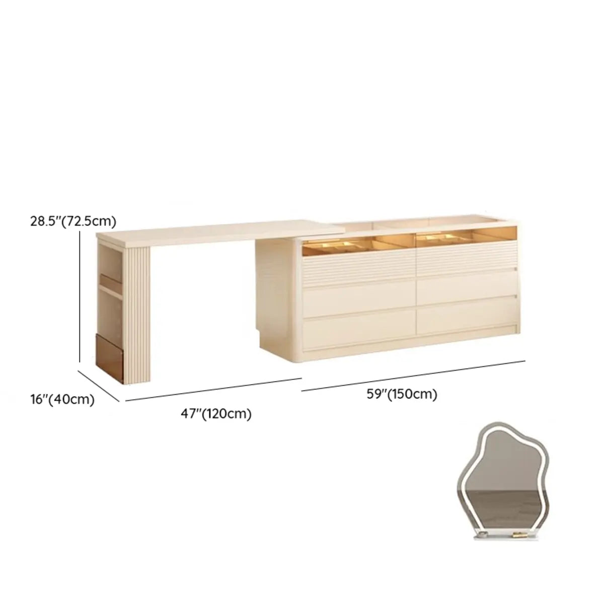 Contemporary Rectangle Wood Bedroom White Large Makeup Vanity Image - 22