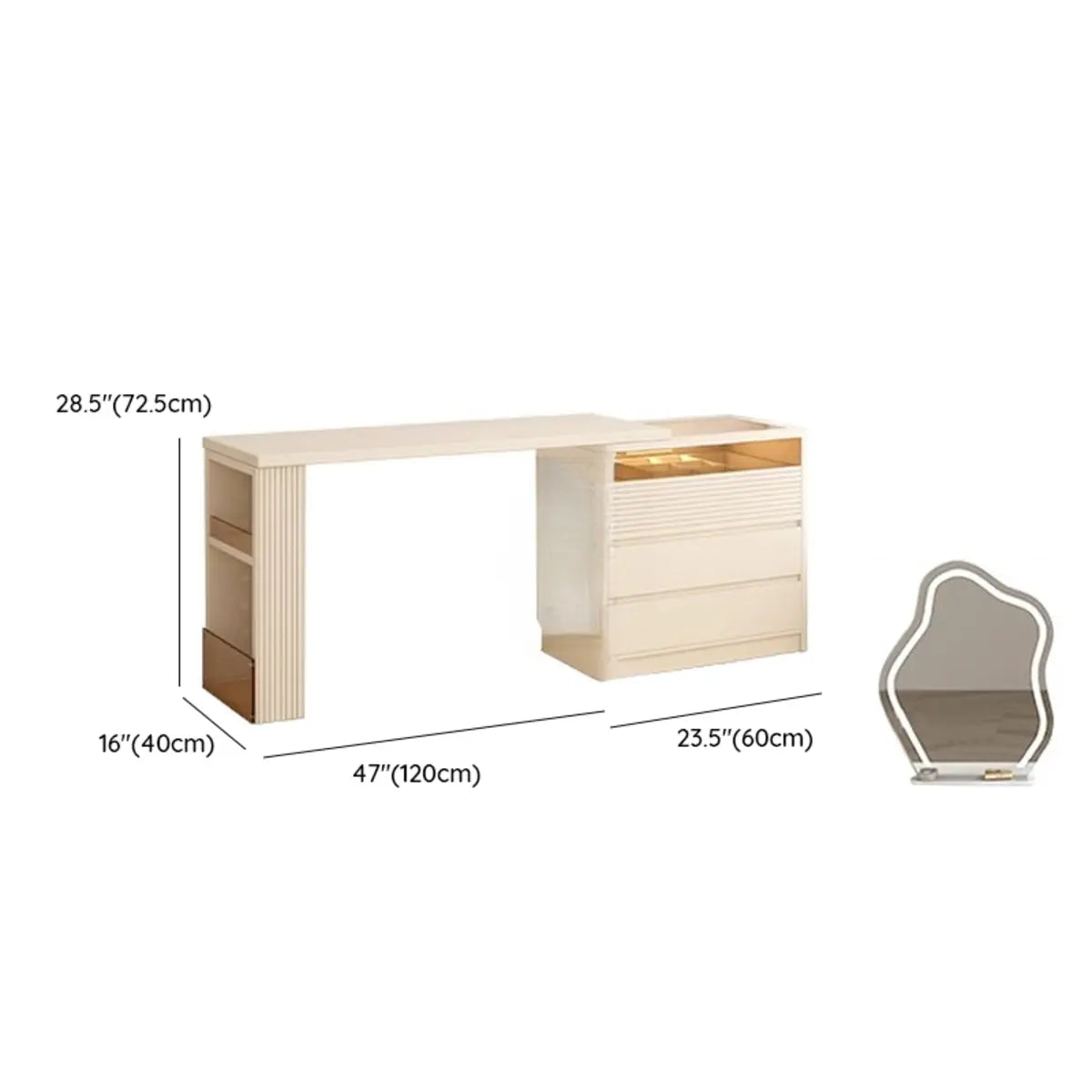 Contemporary Rectangle Wood Bedroom White Large Makeup Vanity Image - 20