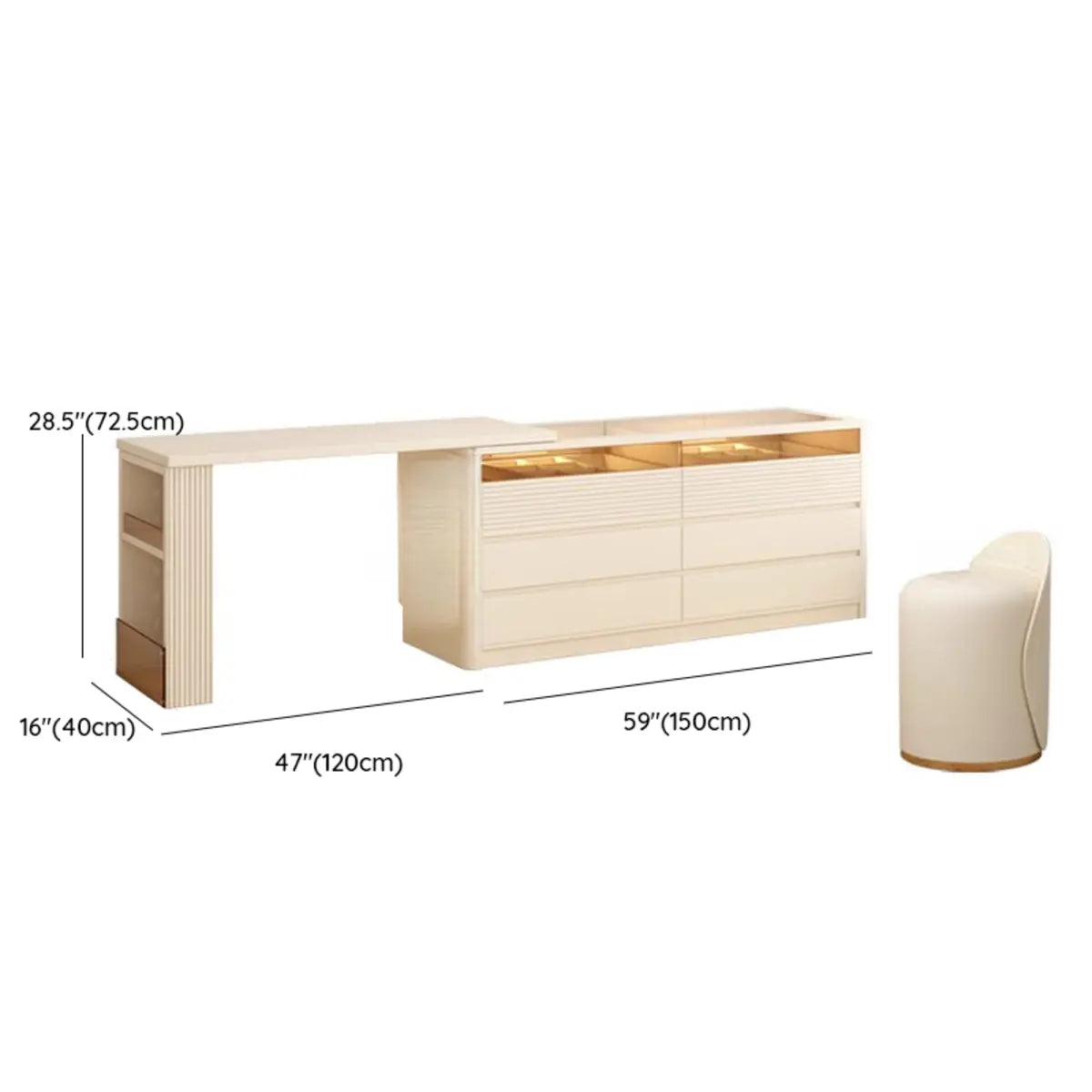 Contemporary Rectangle Wood Bedroom White Large Makeup Vanity Image - 25