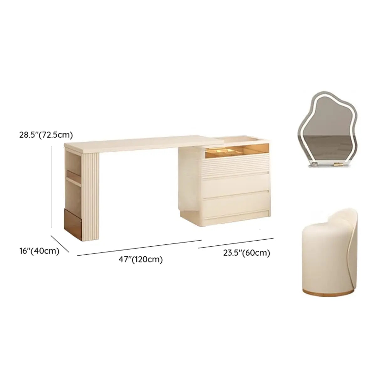 Contemporary Rectangle Wood Bedroom White Large Makeup Vanity Image - 26