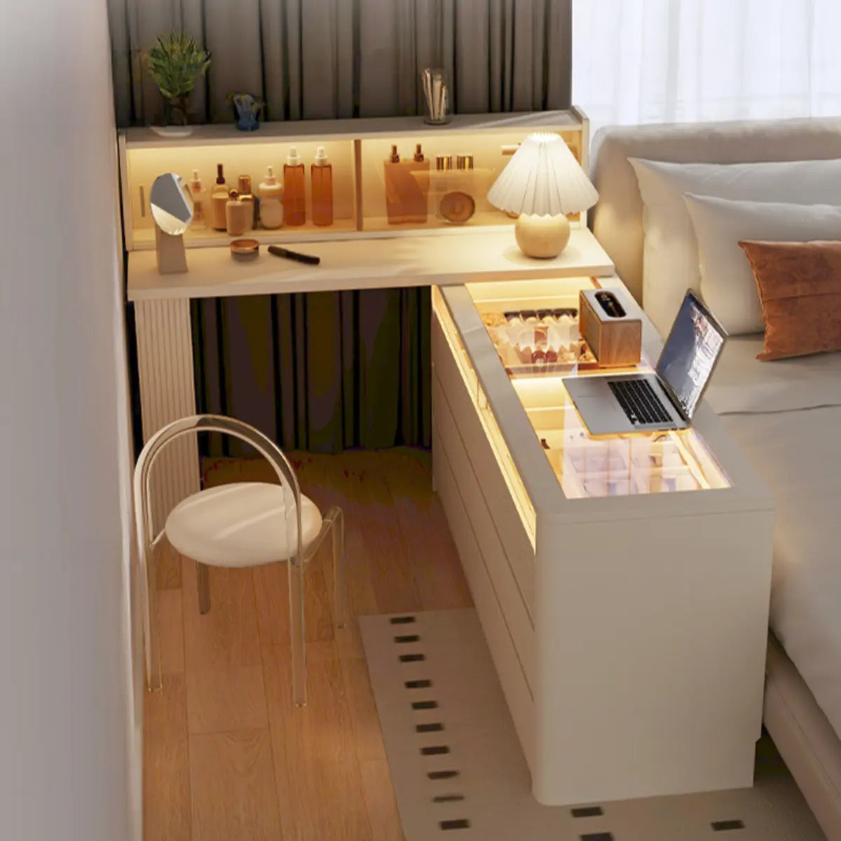 Contemporary Rectangle Wood Bedroom White Large Makeup Vanity Image - 6