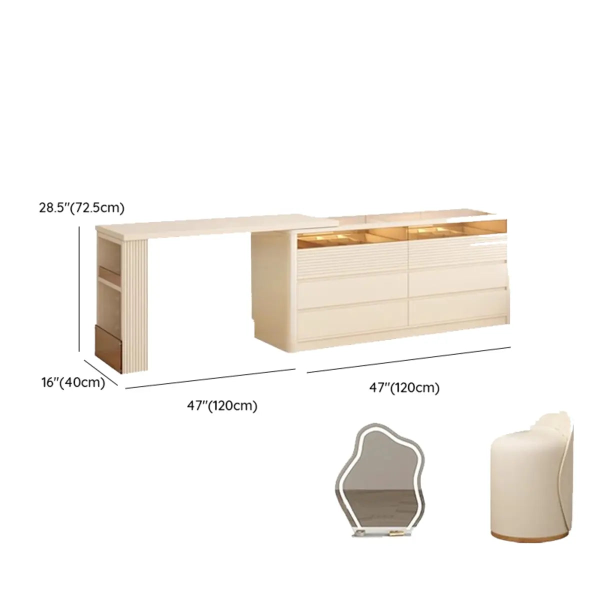 Contemporary Rectangle Wood Bedroom White Large Makeup Vanity Image - 27